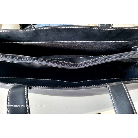 Real Leather Tote Briefcase Laptop Bag Women Black - Picture 8 of 8